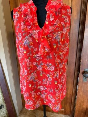 CAbi #5219 Crush Floral Sheer Blouse.